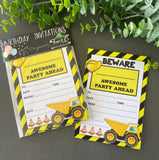Birthday invitations- Construction theme