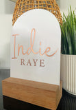Acrylic Signs Name Sign Stands- Arch with wooden base
