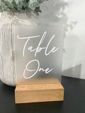 Acrylic Table Numbers Rectangle with timber base