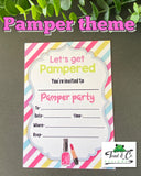 Birthday invitations- Pamper theme