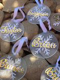 Personalised Christmas baubles with snowflakes