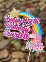 3D Cake Topper Rainbow Unicorn theme