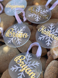 Personalised Christmas baubles with snowflakes