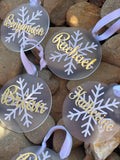 Personalised Christmas baubles with snowflakes