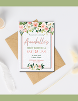 Pastel Flowers First Birthday Invitation Design (DIGITAL FILE ONLY)