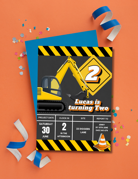 Construction Birthday Invitation Design (DIGITAL FILE ONLY)