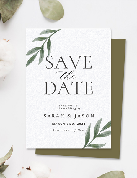 Save the Date Green Leaf Invitation Design (DIGITAL FILE ONLY)