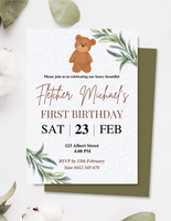 First Birthday Brown Bear Invitation Design (DIGITAL FILE ONLY)