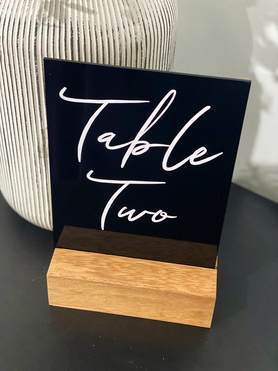 Acrylic Table Numbers Rectangle with timber base – Toad and Co Designs