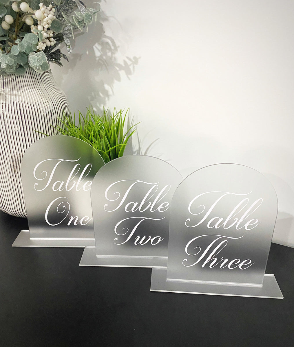 Acrylic Table Numbers- Arch with acrylic base – Toad and Co Designs