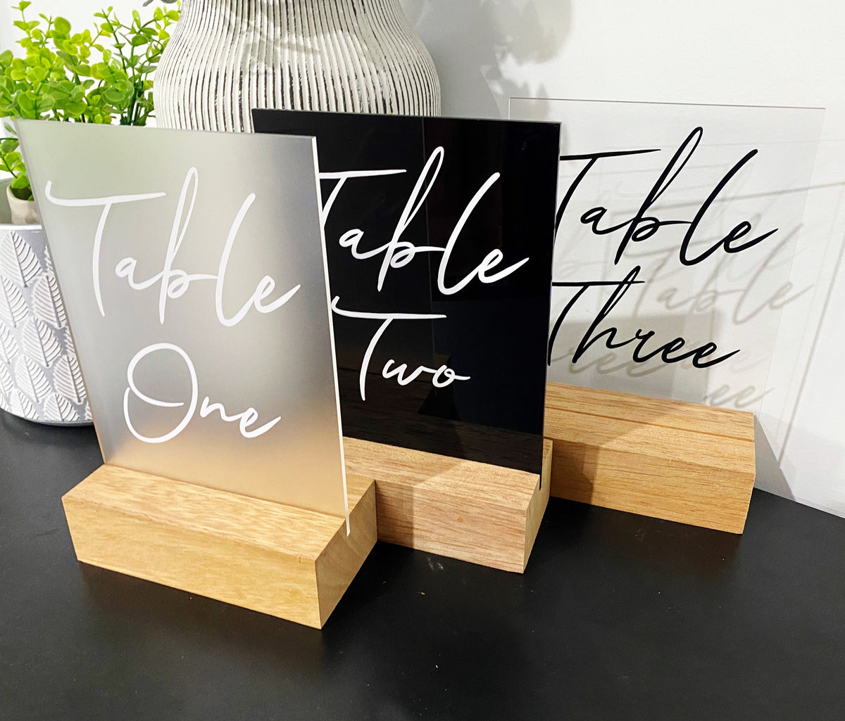 Acrylic Table Numbers Rectangle with timber base – Toad and Co Designs